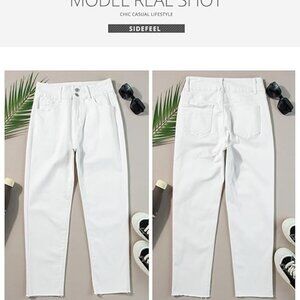 White Jeans, high waist, raw hem, stretchy,  size 6